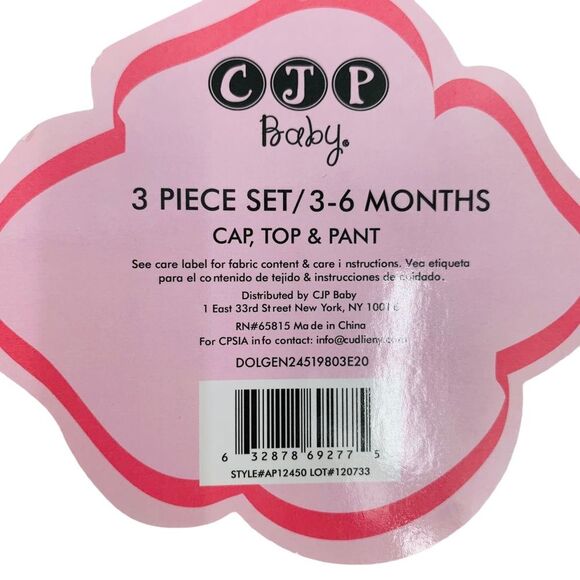 Baby Girl 3 Piece Set, Top, pant, & Cap Size 3-6 mos. - Picture 3 of 4